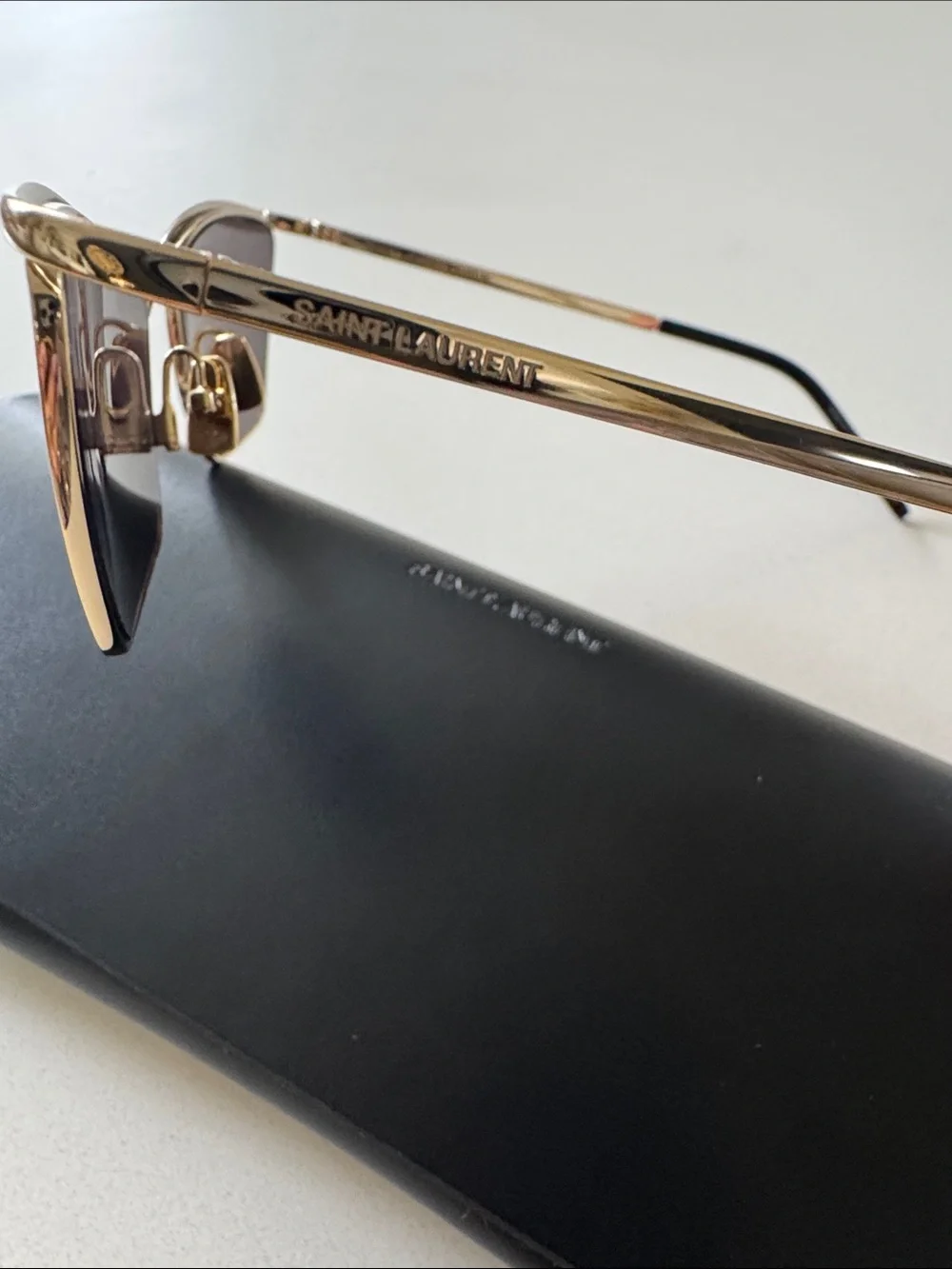 Yves Saint Laurent Gold Frame Black Lens Cat-Eye Sunglasses